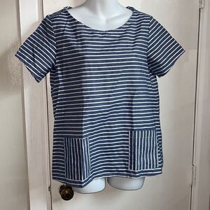 ALEX + ALEX Blue and White stripe Flax Top-S